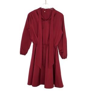 Shein Twee  Burgundy Formal Long Sleeve Mini Dress with Ribbon Neck Tie Small